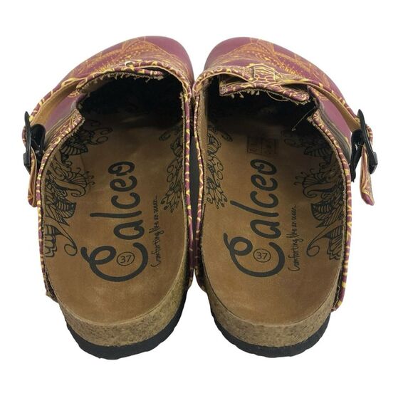 Calceo Mosaic Patterned Purple/Pink/Yellow Elephant Buckle Strap Clogs Sz 37 - Picture 4 of 8